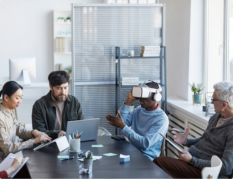 portrait diverse it team developing software virtual reality project focus african american man using vr office 1